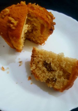A picture of Eggless Banana Walnut muffin Cake.