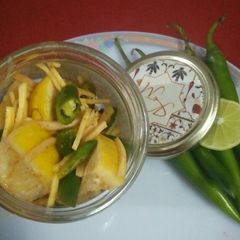 A picture of #Hill lemon,ginger and green chillypickle,No oil.