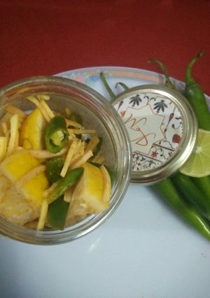A picture of #Hill lemon,ginger and green chillypickle,No oil.