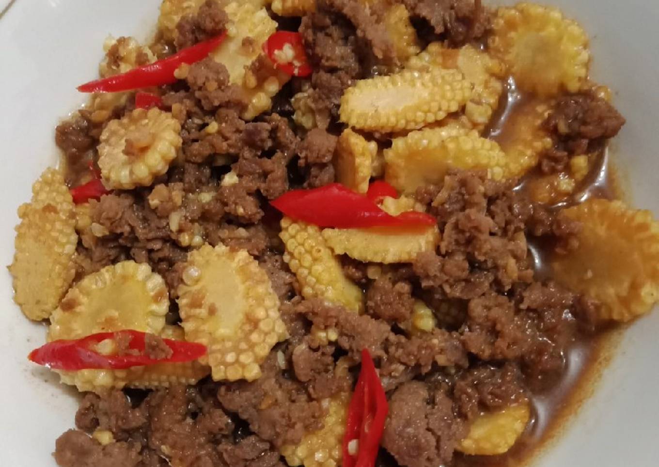 Tumis Jagung Semi Daging Cincang