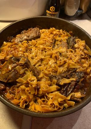 A picture of Venison with Pasta in the Oven!!!.