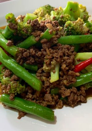 Foto resep Tumis buncis brokoli daging giling