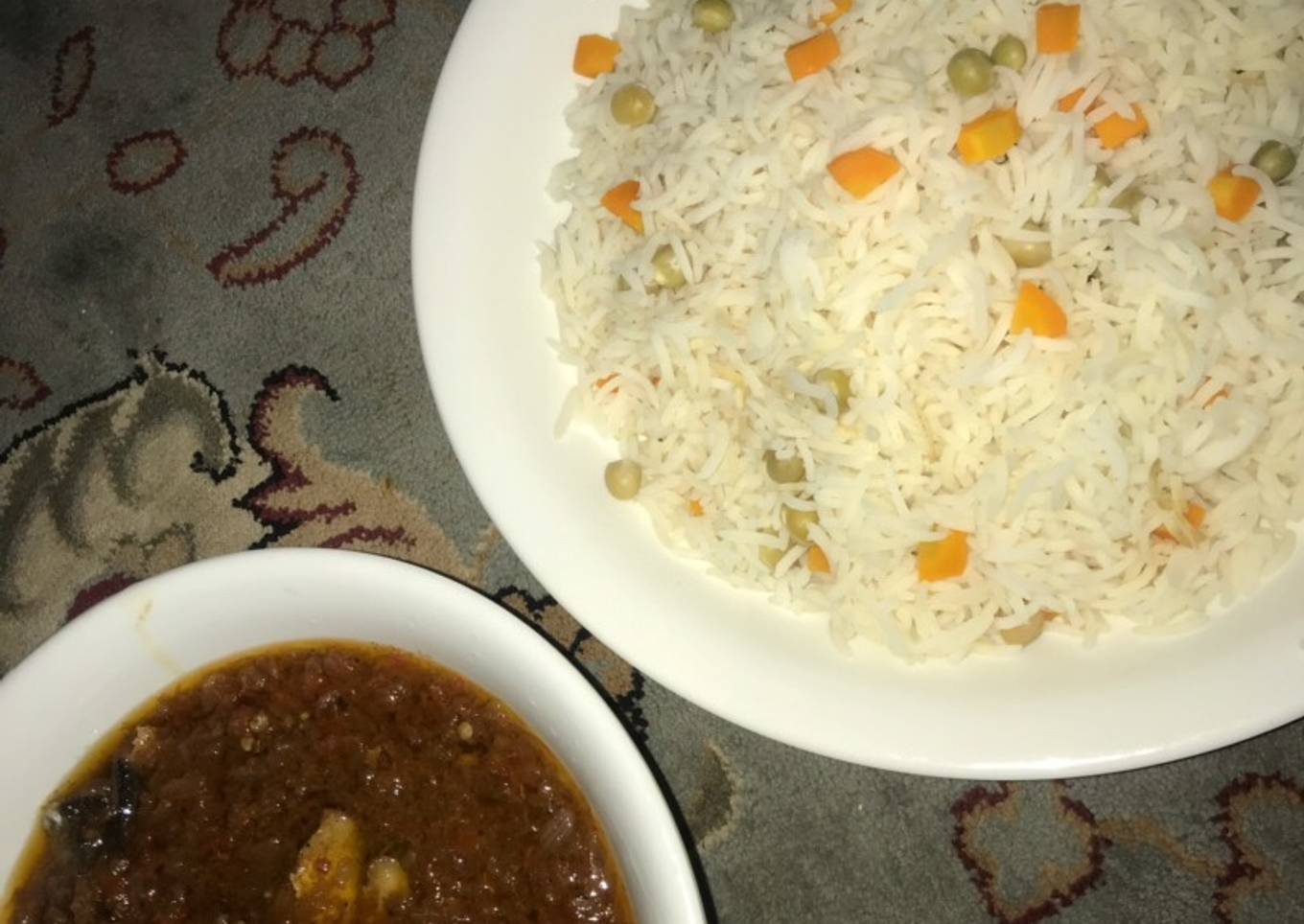 Vegetable white rice and fish stew