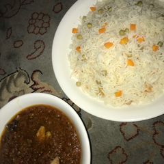 Vegetable white rice and fish stew A picture of Vegetable white rice and fish stew.