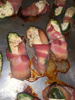 A picture of KETO Jalapeño poppers with cream cheese and bacon.