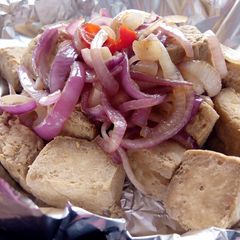 A picture of Cubic awara with onion sauce.