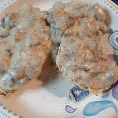 A picture of Pennsylvania Dutch Lard Biscuits with Gravy.