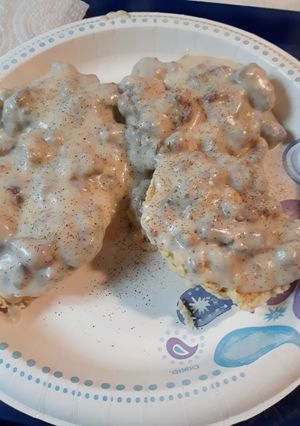 A picture of Pennsylvania Dutch Lard Biscuits with Gravy.