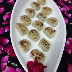 A picture of Cashew nut gulkand roll.