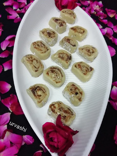 A picture of Cashew nut gulkand roll.