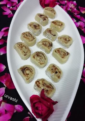 A picture of Cashew nut gulkand roll.