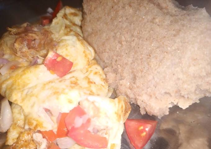 Brown ugali and scrambled egg