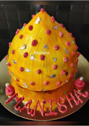 A picture of Red Velvet Modak Cake on Ganesh Chaturthi.