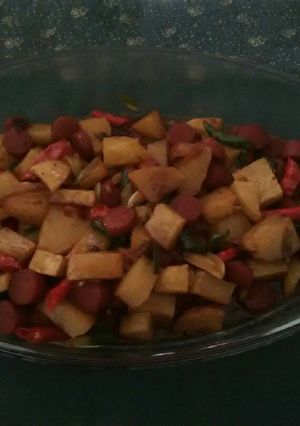 Foto resep Tumis kentang sosis kecap pedas
