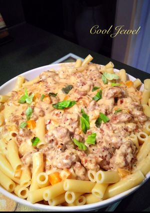 A picture of Julie's Sausage Alfredo.