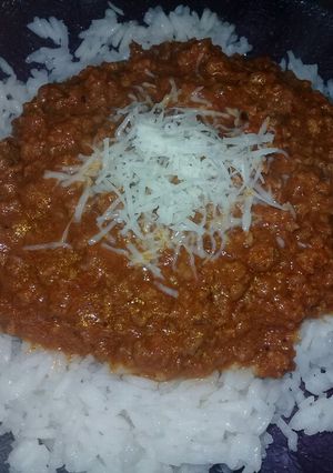 Una foto de Salsa bolognesa con arroz