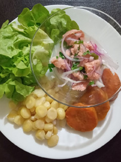 Una foto de Ceviche de salmón- receta clásica 🇵🇪