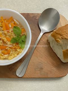 A picture of Red lentil and garlic soup.