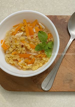 A picture of Red lentil and garlic soup.