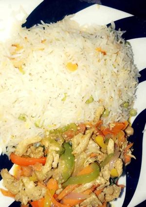 A picture of Rice and vegetable sauce.