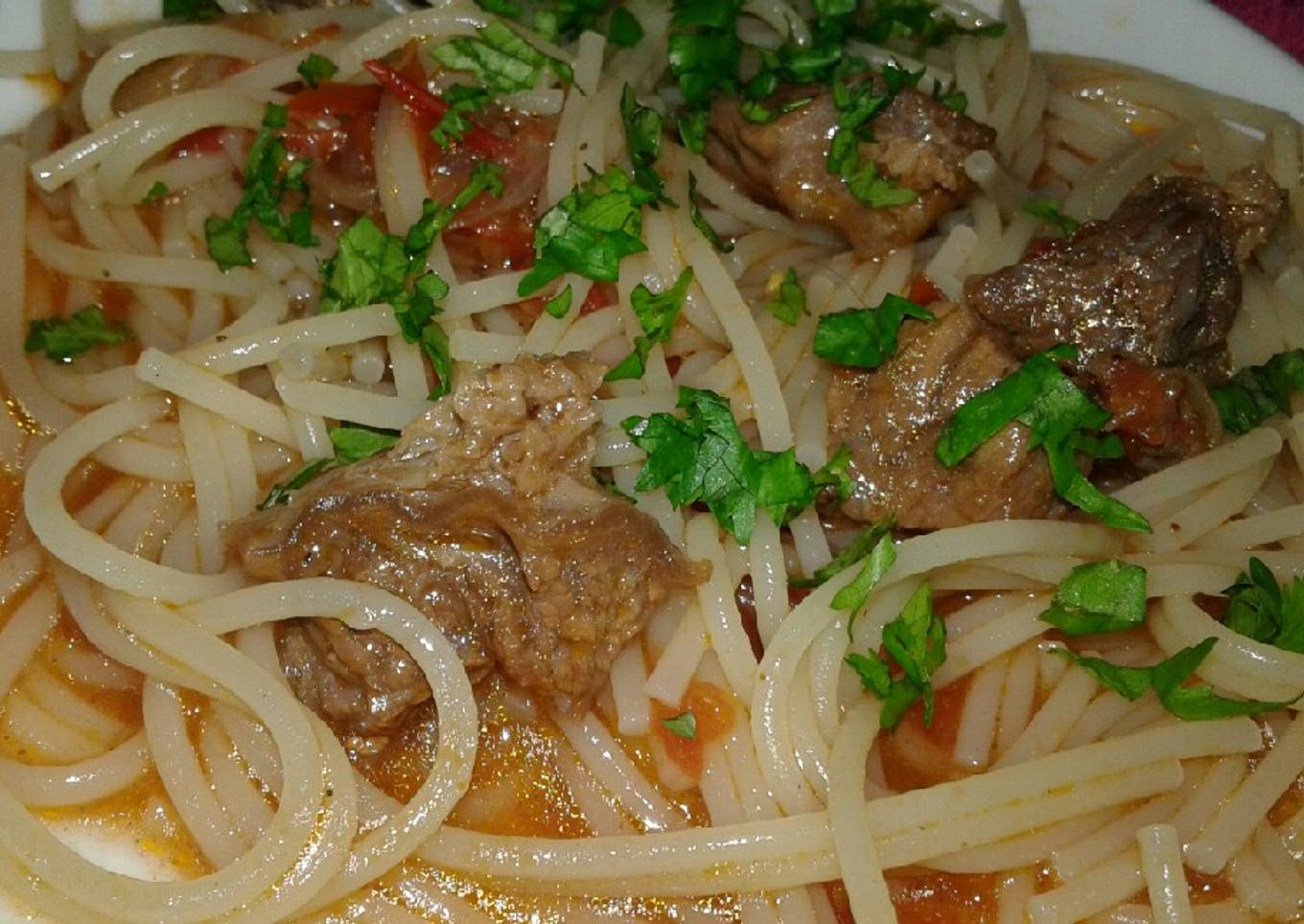 Spaghetti & beef stew