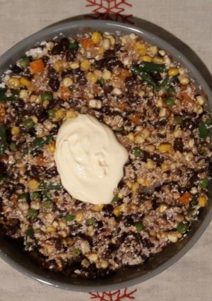 A picture of Mexican Inspired Bean, Corn, & Mixed Vegetable Salad.