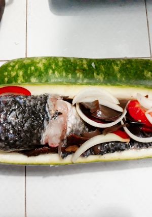 Hình của món Cá lóc nướng bầu.