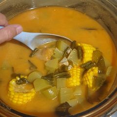 Sayur asem kacang tanah translate: sour soup veggie with peanuts A picture of Sayur asem kacang tanah translate: sour soup veggie with peanuts.