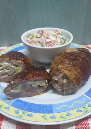 Töltött, baconbe tekert, sült tarja recept fotója