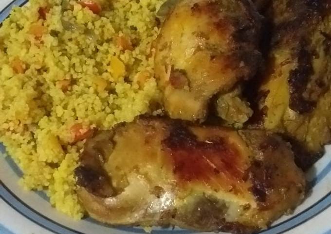 Stir fried couscous with roasted chicken