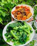 Bò xào bắp non + cải luộc (healthy)