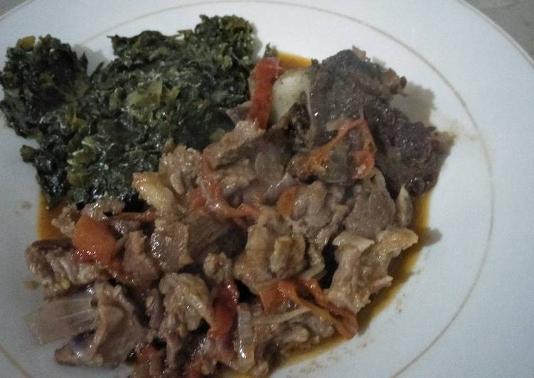 Beef stewed with greens