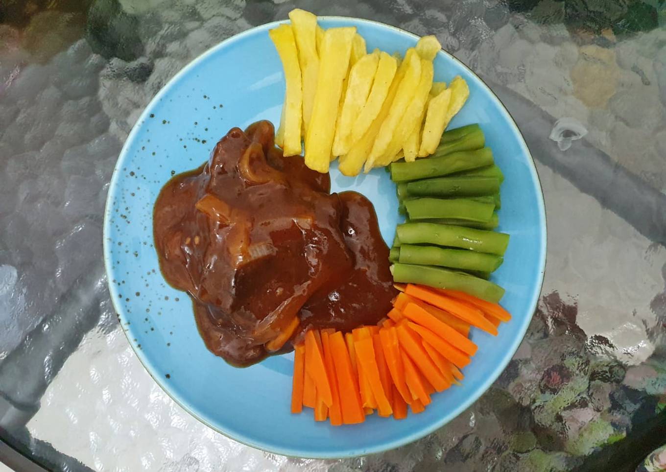 Steak daging sapi barbeque sauce masak di teflon