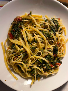 A picture of Linguine Pasta and Spinach.