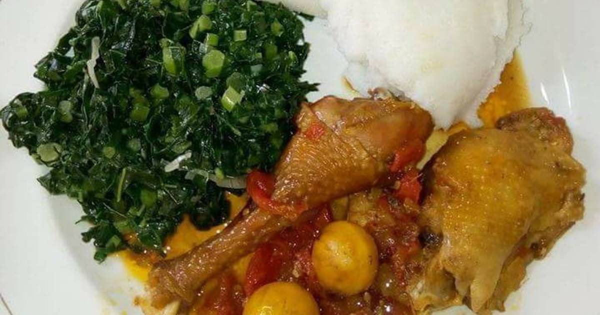 Stewed Kienyeji Chicken Ugali And Spinach Recipe By Phenny Aluoch - Cookpad