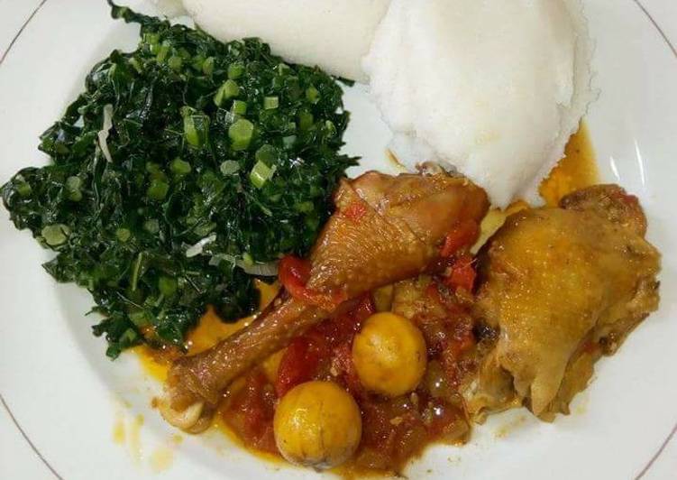 Stewed Kienyeji Chicken Ugali and Spinach