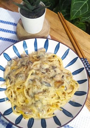 Foto resep Spaghetti mushrooms Alfredo