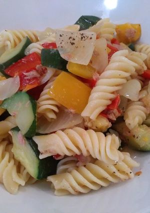 A picture of Rotini with Zucchini and Tuna.