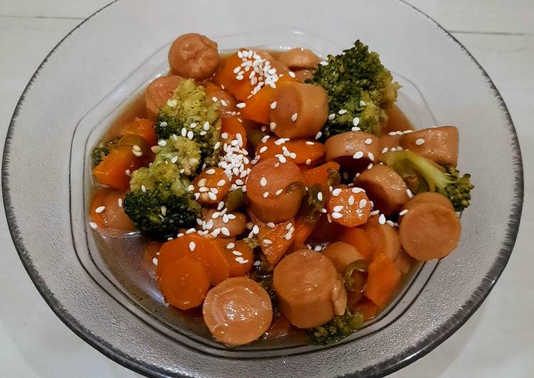 Cara Gampang Membuat Broccoli Sausage with Sesame Oil &amp; Seed Anti Gagal