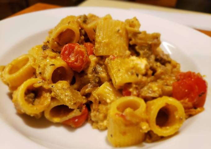 Roasted Feta Caponata Pasta