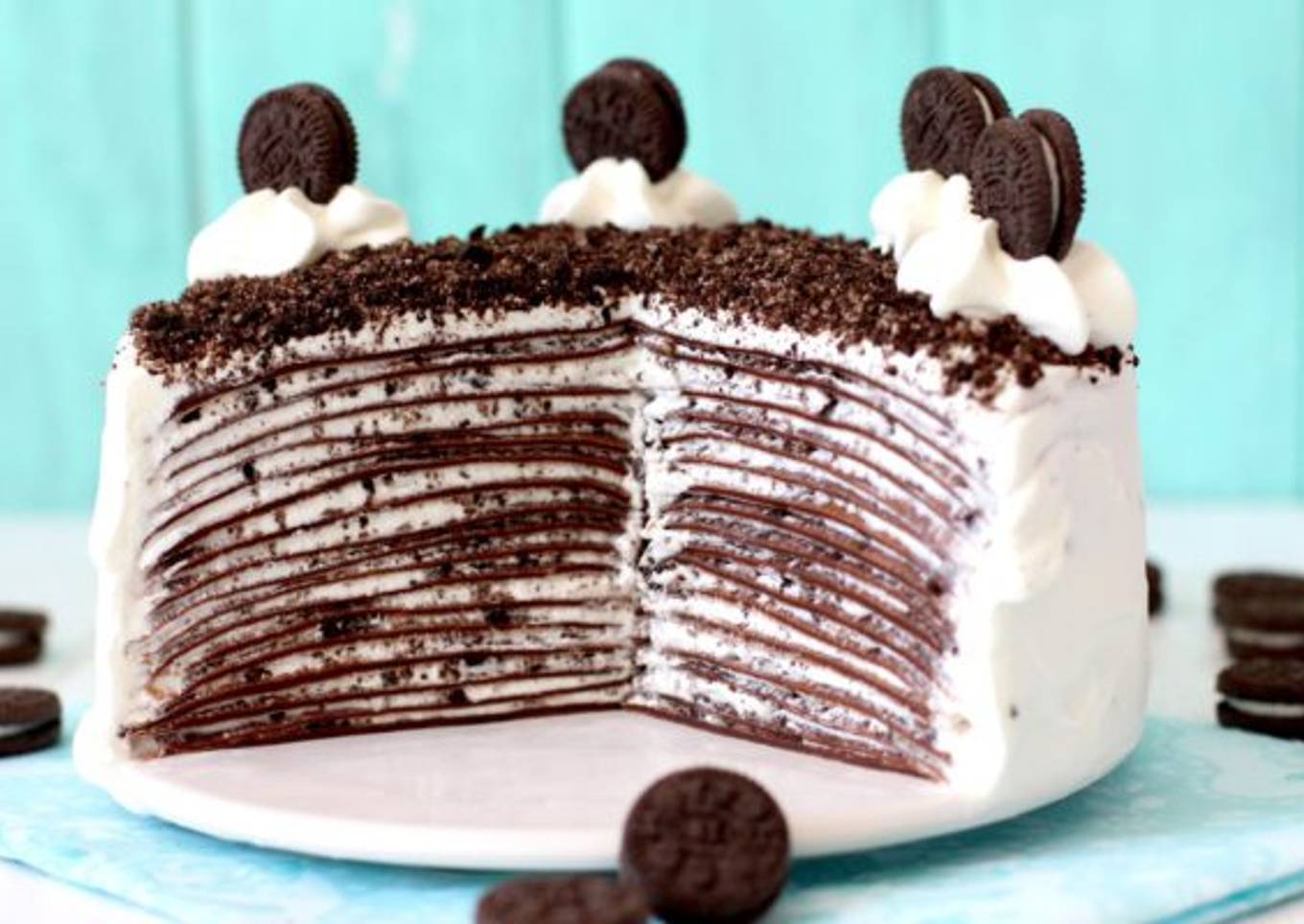 Tarta de crêpes de chocolate y Oreo