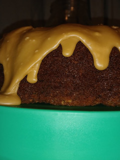 A picture of Banana Nut Cake with Brown Sugar Glaze.