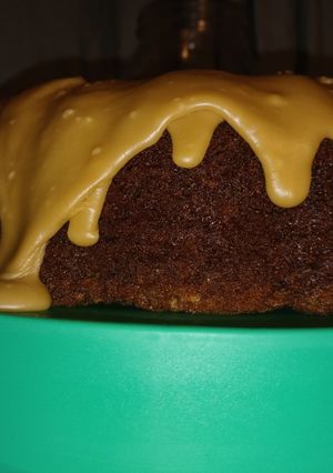 A picture of Banana Nut Cake with Brown Sugar Glaze.