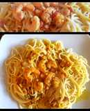 Spaghetti, con camarones y salsa "Ari"