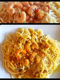 Una foto de Spaghetti, con camarones y salsa "Ari"