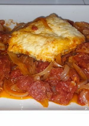 Una foto de Bacalao rebozado, con tomate natural (Sin sal)