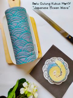 Foto resep Bolu Gulung Kukus Motif "Japanese Ocean Wave"
