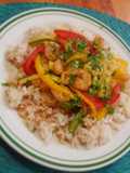 Camarones con pimiento y calabacita