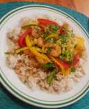 Camarones con pimiento y calabacita