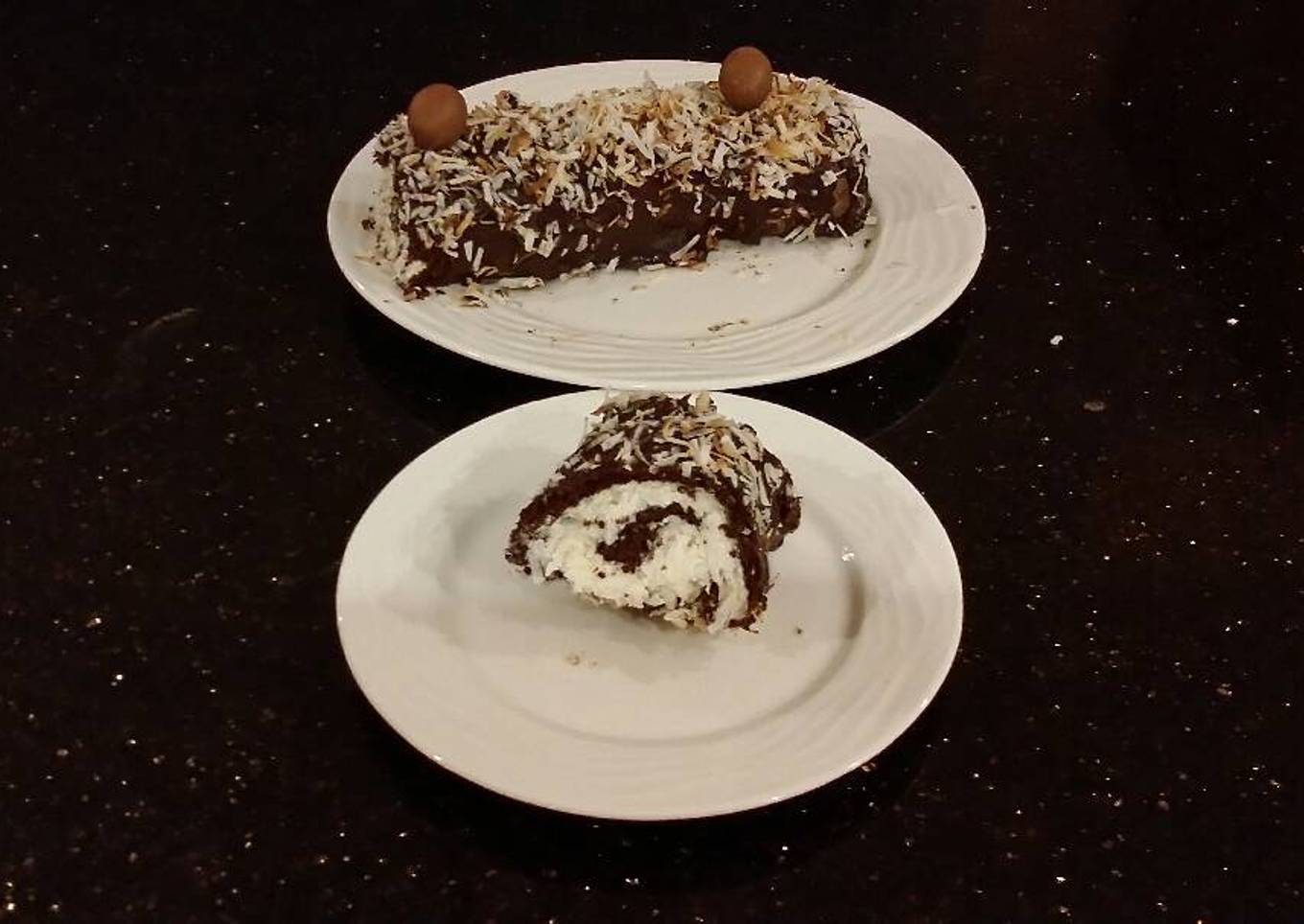 Chocolate Cake Roll With Coconut Cream Filling